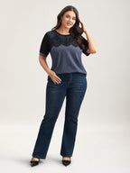 Stretchy Scalloped Lace Color Contrast T-Shirt