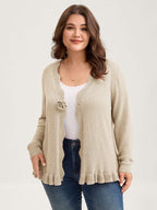 Supersoft Textured Floral Button Ruffled Hem Knit Cardigan