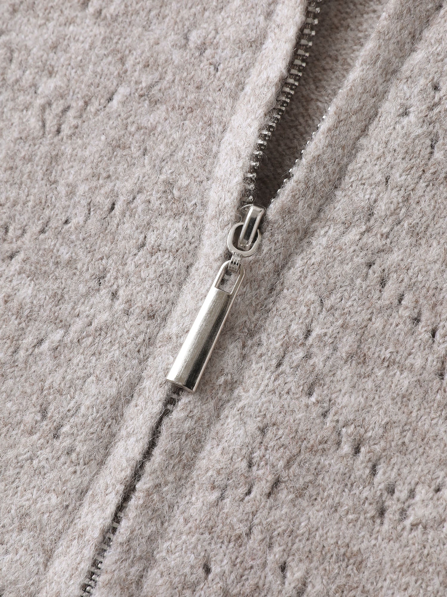 Hooded Zipper-Front Knit Cardigan