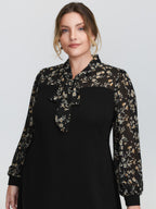 Floral Print Ribbon Neck-Tie Knee Dress