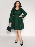 Shimmery Sequin V-Neck Knee Dress