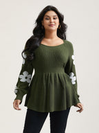 Floral Patch Jacquard Cinched Waist Pullover
