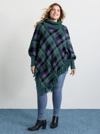 Holiday Plaid Turtleneck Fringe Hem Pullover