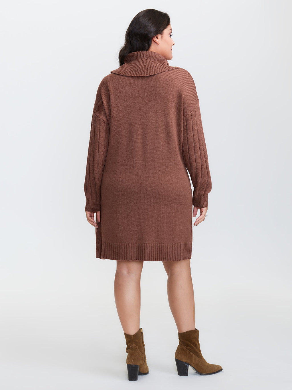 Textured Turtleneck Button Wrap Sweater Dress
