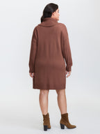 Textured Turtleneck Button Wrap Sweater Dress