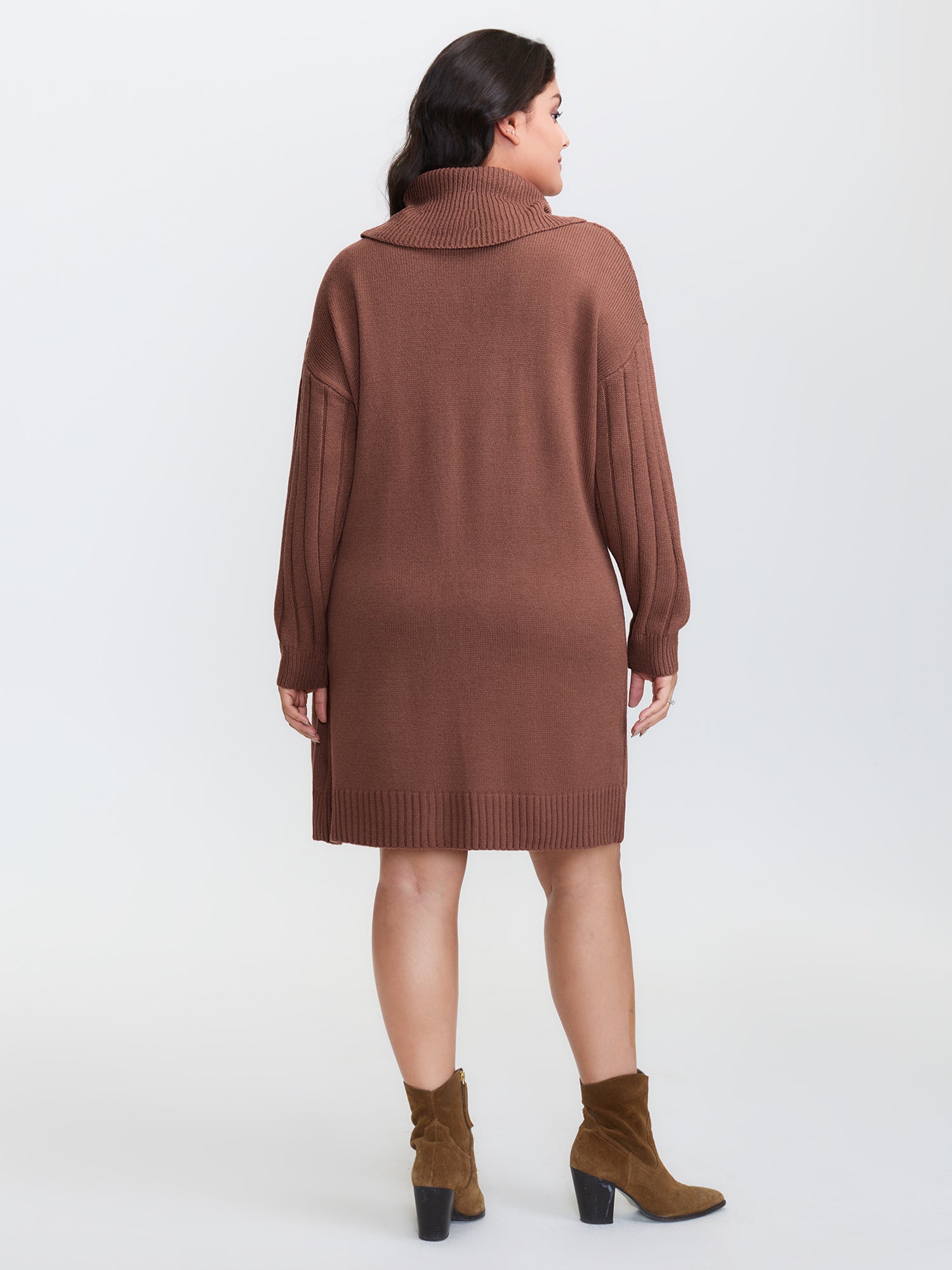 Textured Turtleneck Button Wrap Sweater Dress