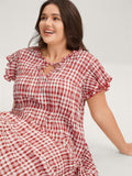 Sweet Plaid Pattern Pockets Midi Dress