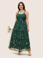 U Neck Floral Embroidered Mesh Cami Dress