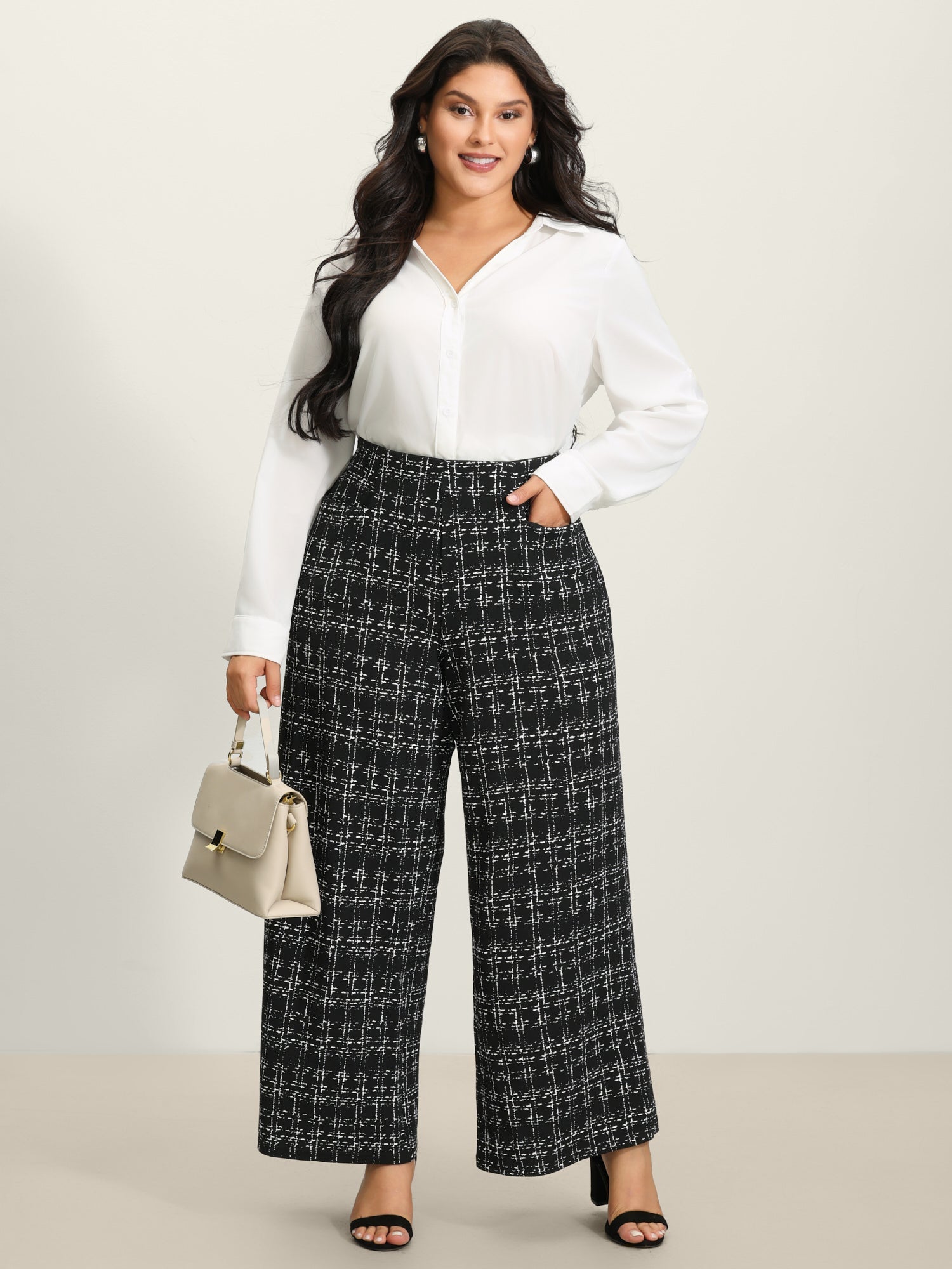 Tweed Texture Wide-Leg Pants