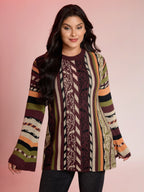 Boho Stripe Flared Sleeve Stretchy Pullover