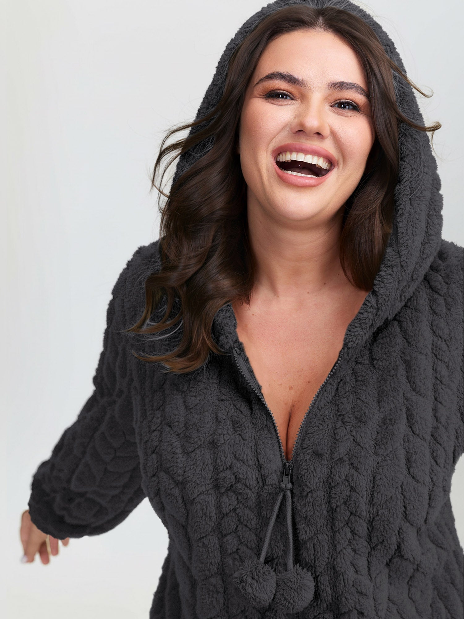 Fleece Half Zipper Hooded Sleep Jumpsuit