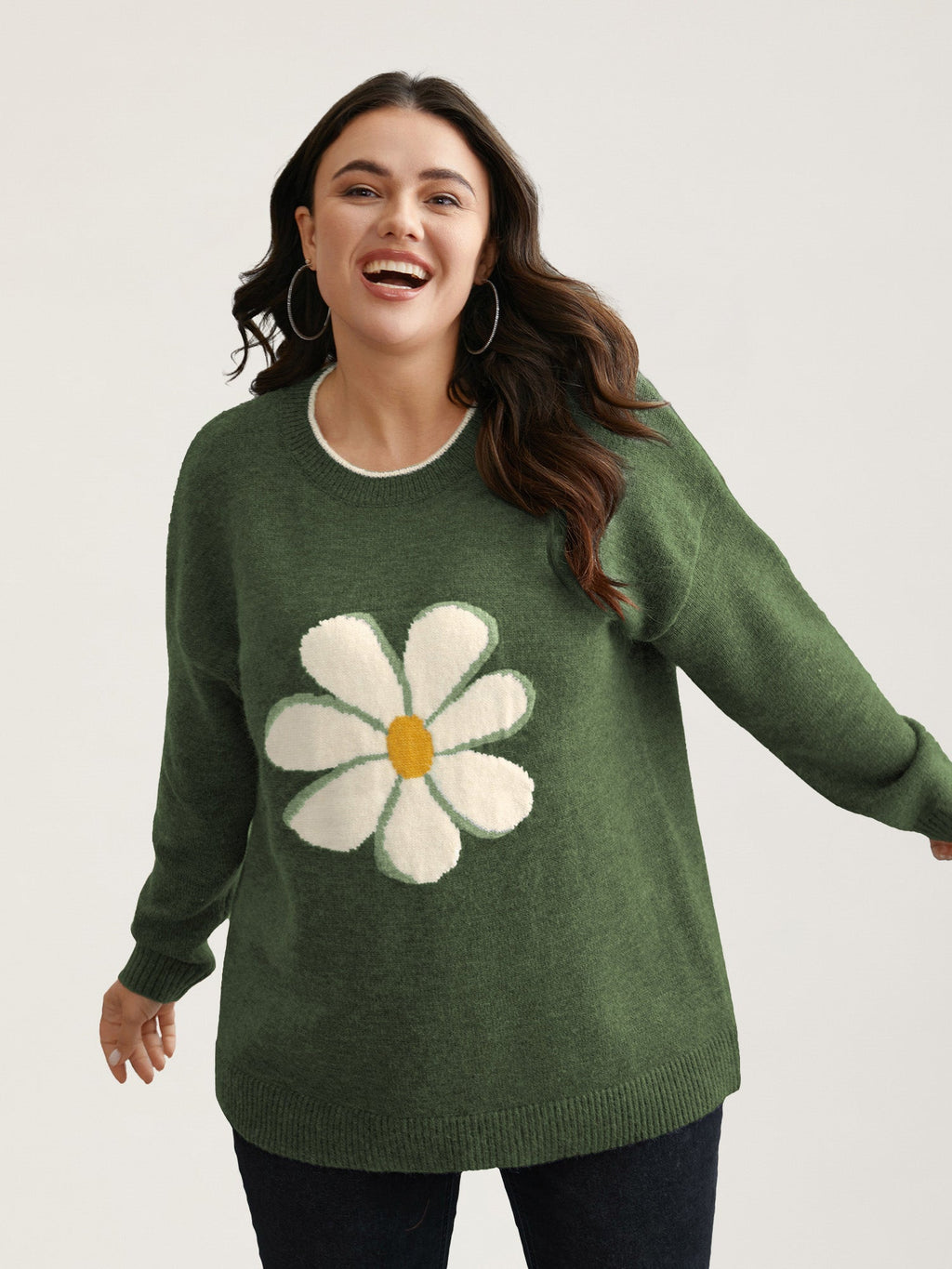 Floral Textured Crew Neck Pullover