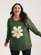 Floral Textured Crew Neck Pullover