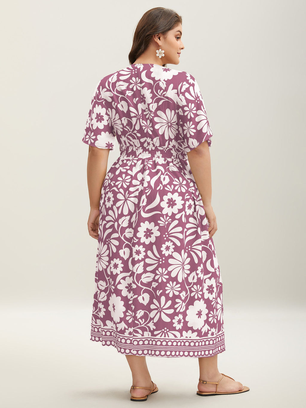 Large Floral Print Pockets Midi Dress