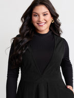 Corduroy Stretchy Waist V-Neck Midi Dress