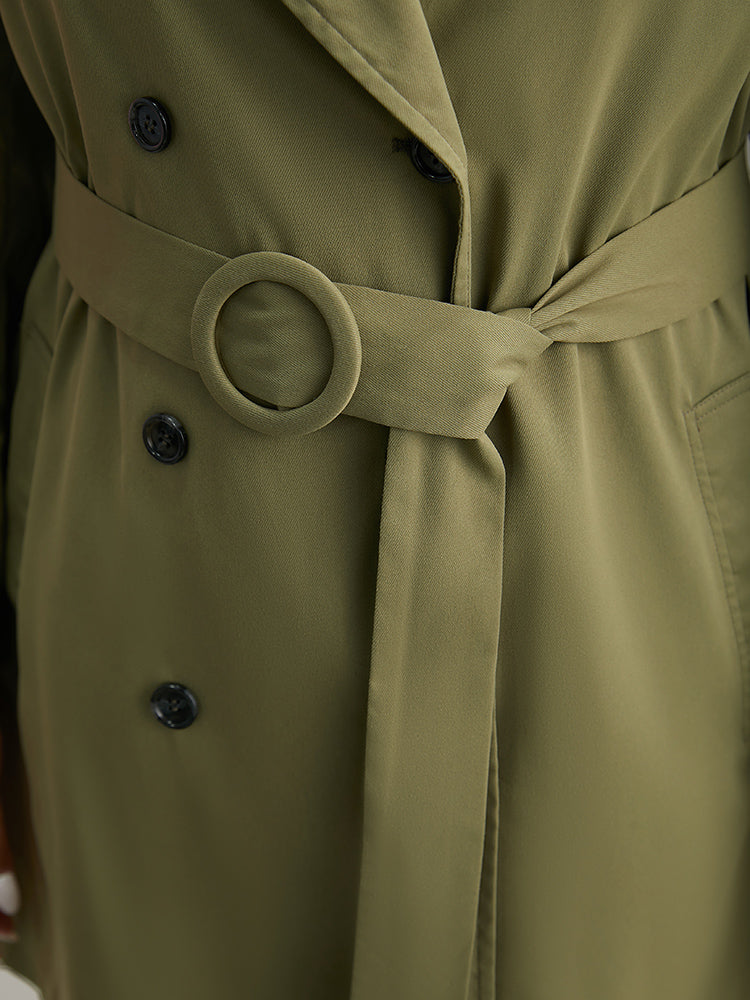 Plain Double Breasted Belted Pocket Windbreaker