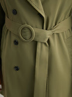 Plain Double Breasted Belted Pocket Windbreaker