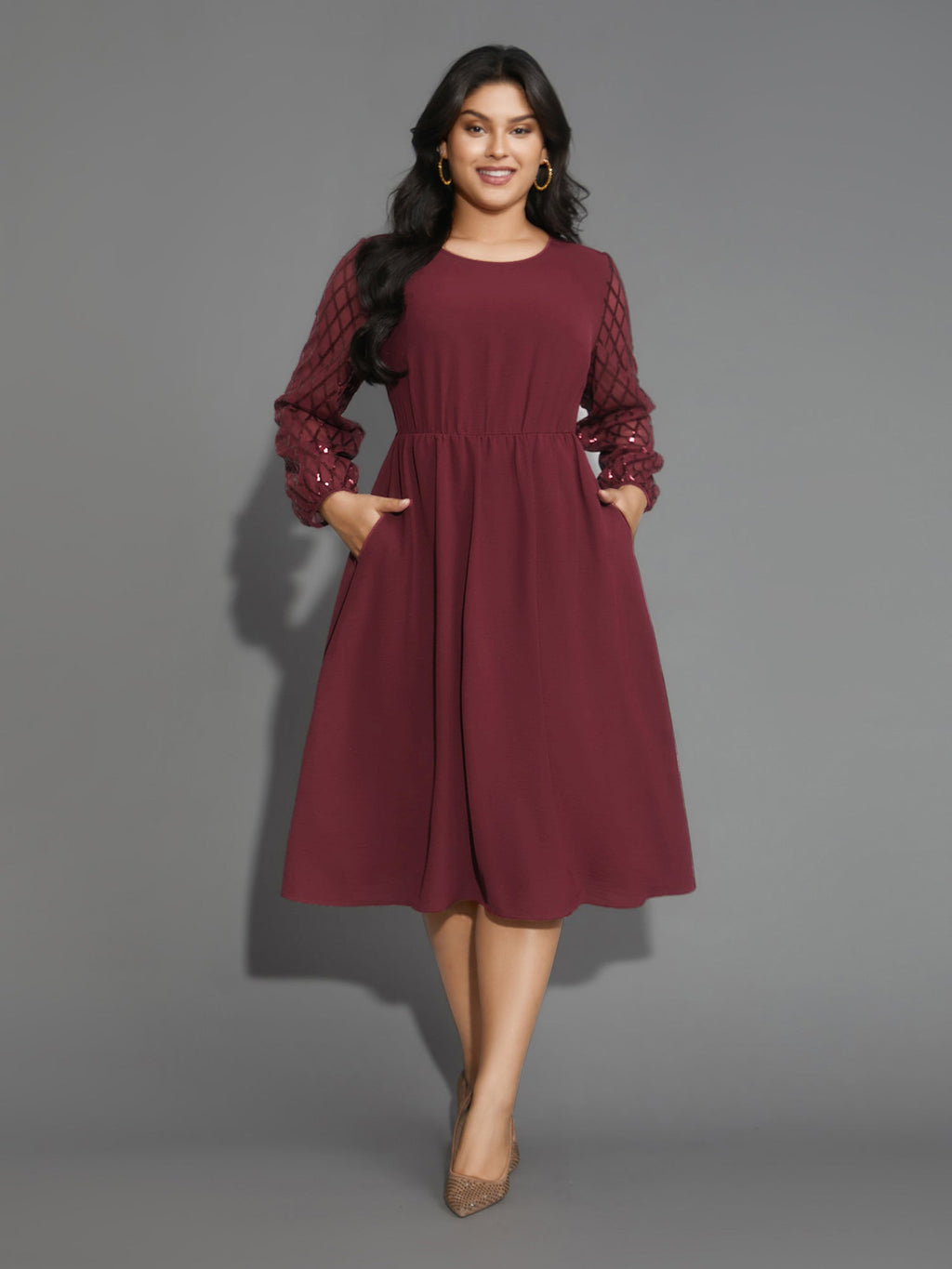 Texture Sequin Mesh Patchwork Belted Dress