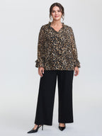 Leopard Print Ruffled Sleeve Blouse