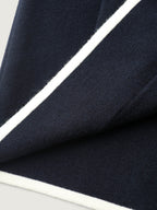 Blazer Collar Pockets Color Contrast Knit Cardigan