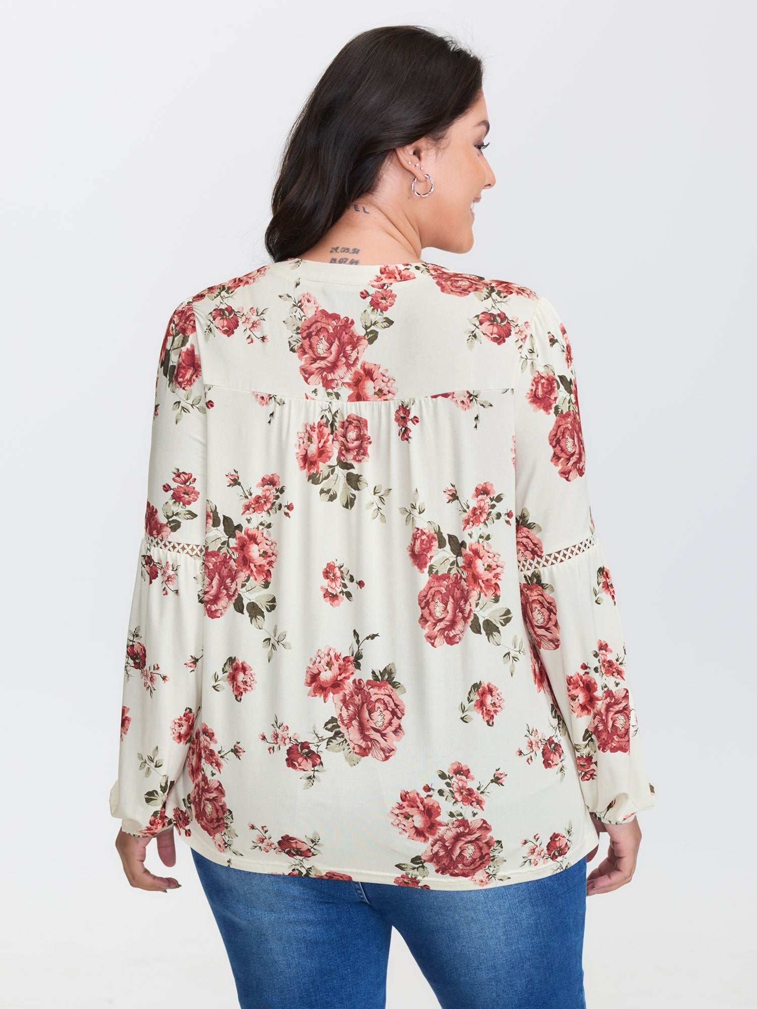 Supersoft Floral Lace Trim Knit Top