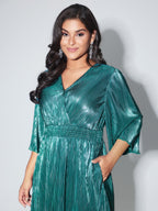 Shimmery Gold Stamped Textured Midi Dress