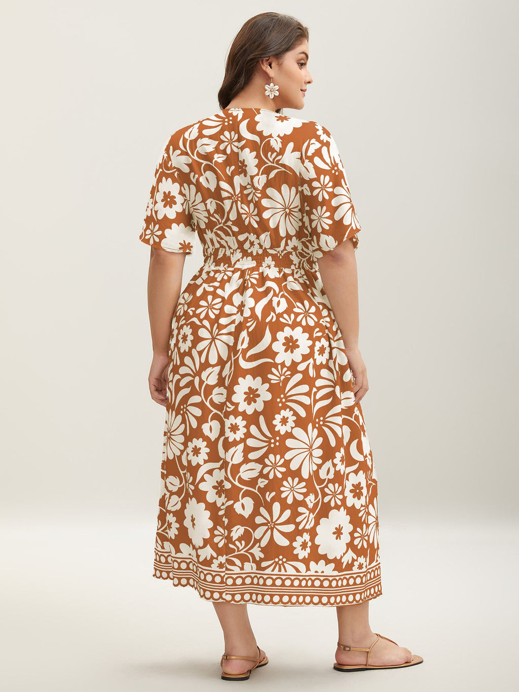 Large Floral Print Pockets Midi Dress
