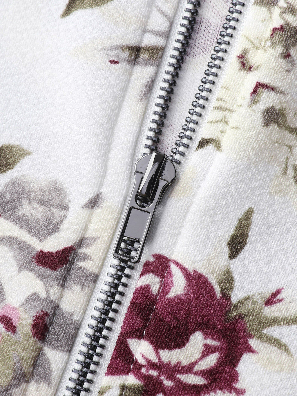 Flower Print Pockets Zipper Jacket