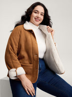 Fluffy Contrast Buttons Quilted Jacket