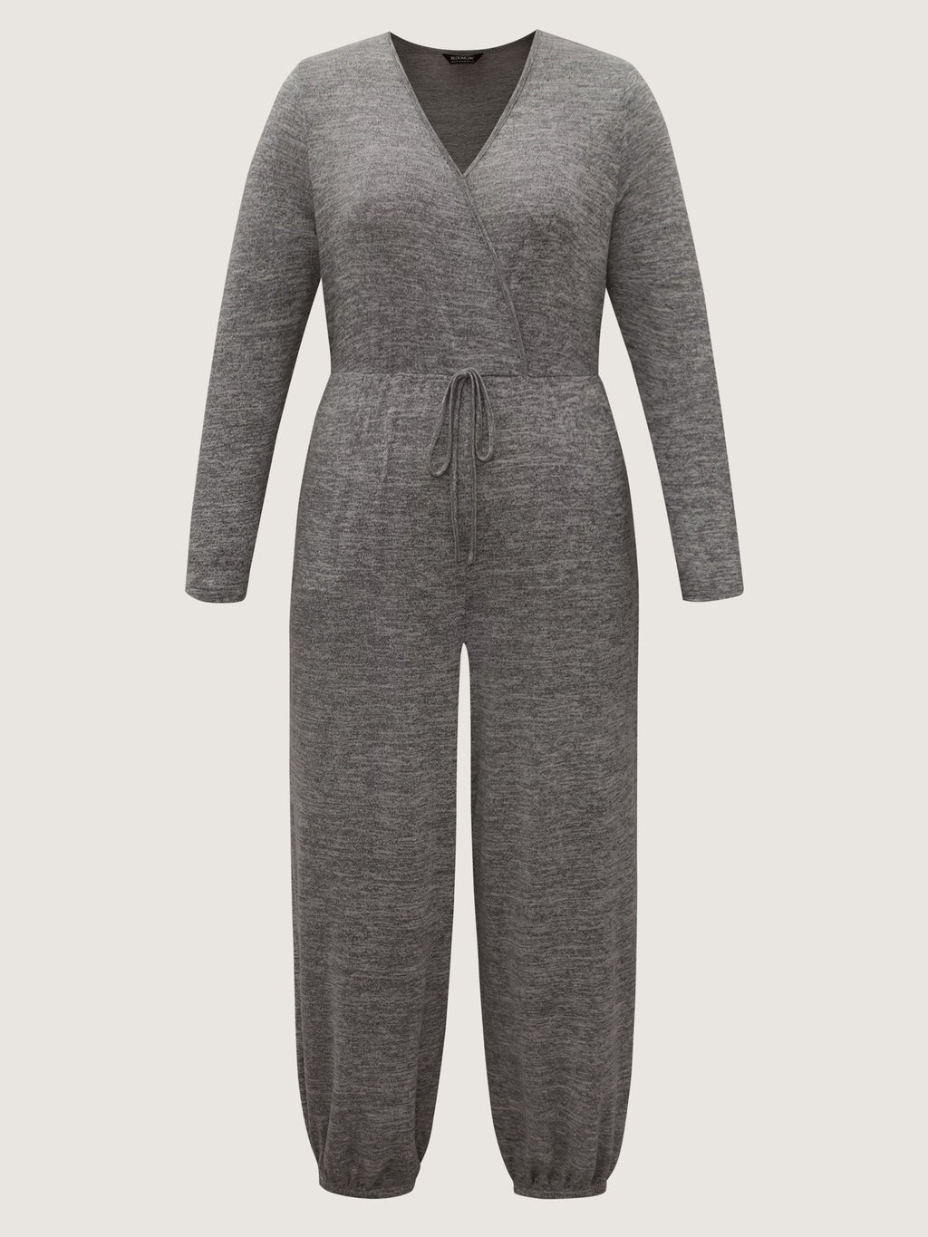 Elastic Waist Overlap Collar Lounge Jumpsuit