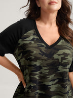 Camouflage Print Raglan Sleeve T-Shirt