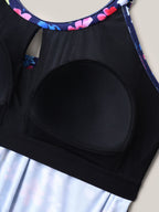 Floral Print Keyhole Pockets Swim Romper