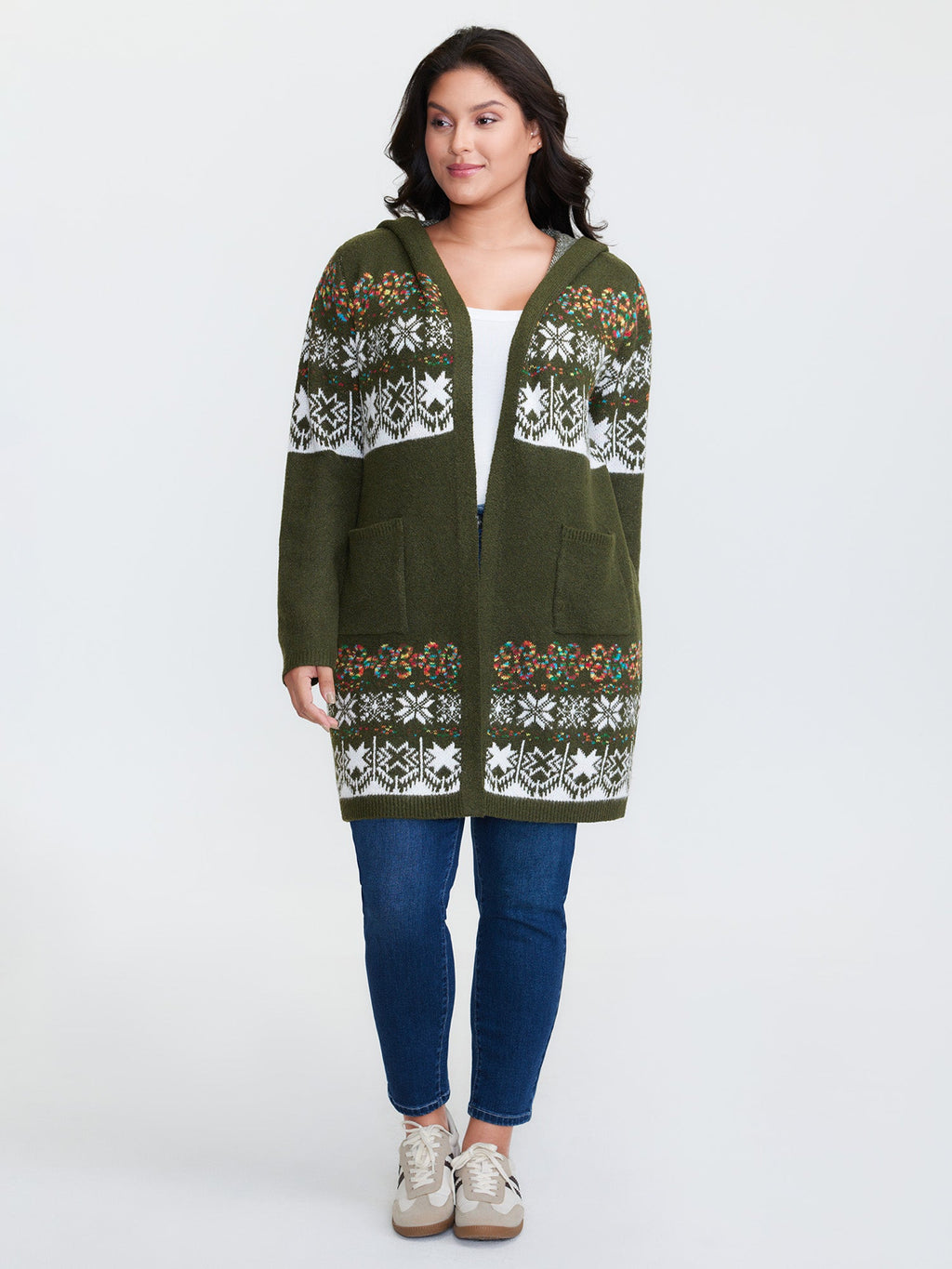 Boho Print Jacquard Hooded Knit Cardigan