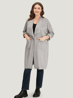 Solid Lapel Collar Patched Pocket Faux Suede Coat