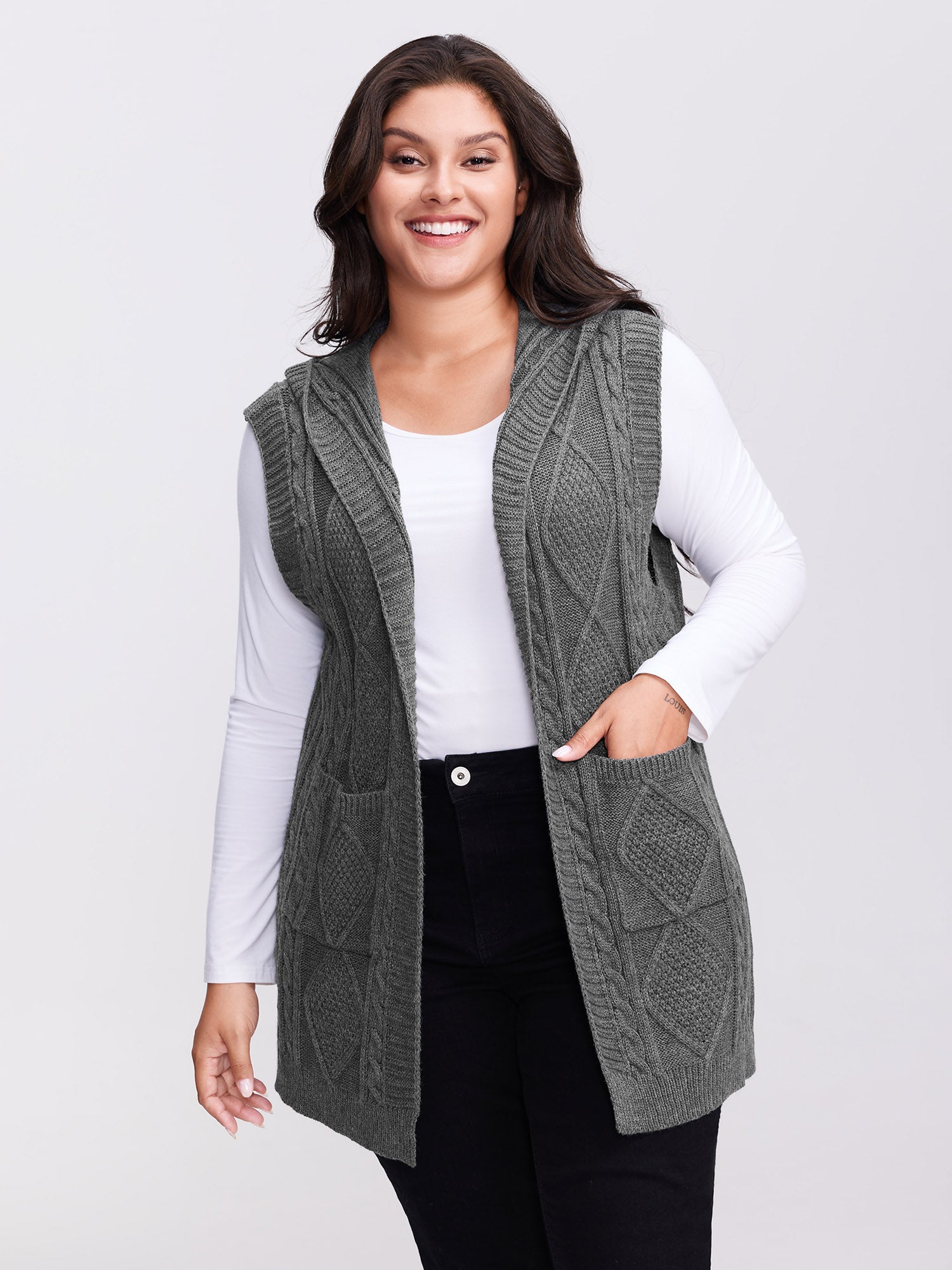 Twisted Hooded Sleeveless Knit Cardigan