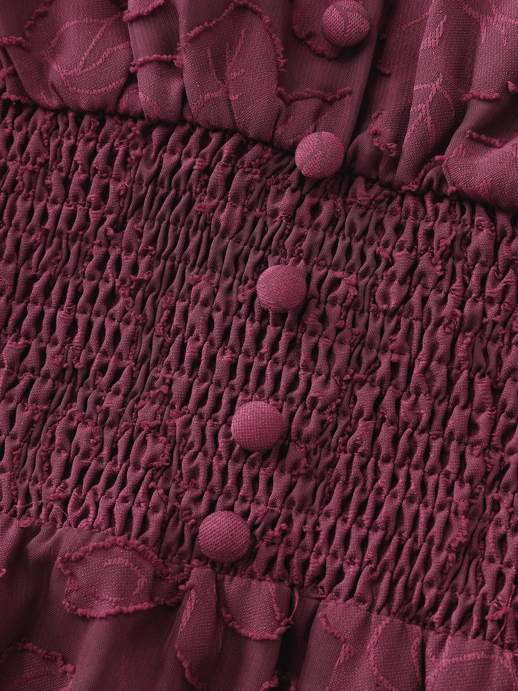 Laser Cut Shirred Waist Button Blouse