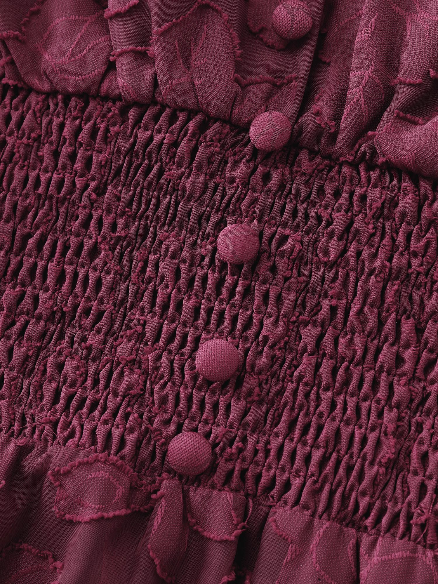 Laser Cut Shirred Waist Button Blouse