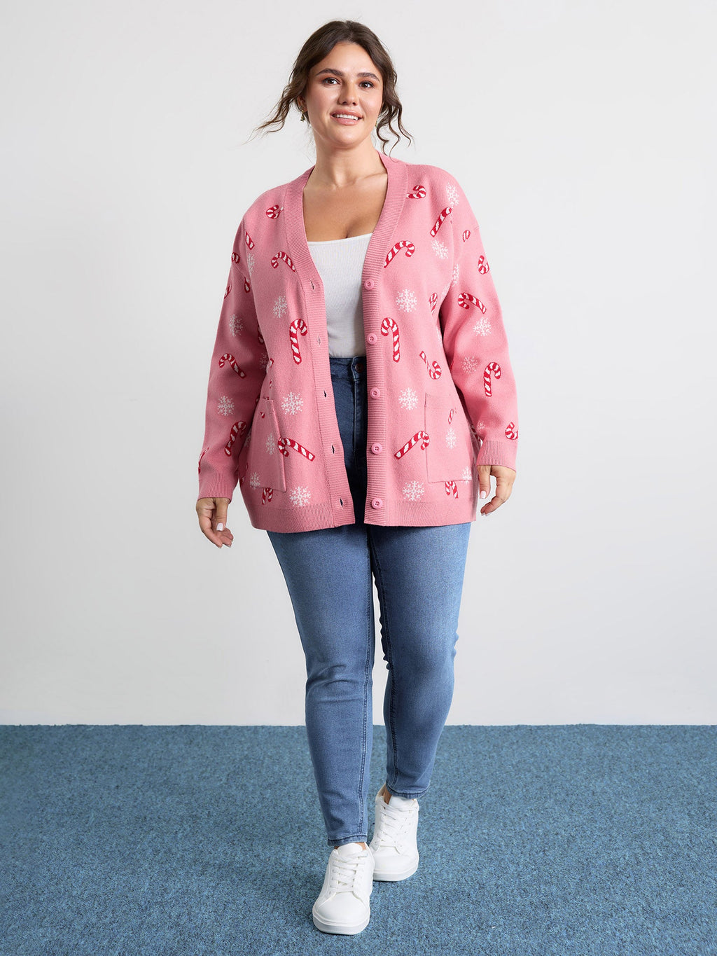 Holiday Candy Patch Pockets Knit Cardigan