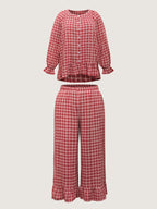 Gingham Ruffled Hem Loungewear Set