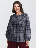Plaid Pattern Button-Down Blouse
