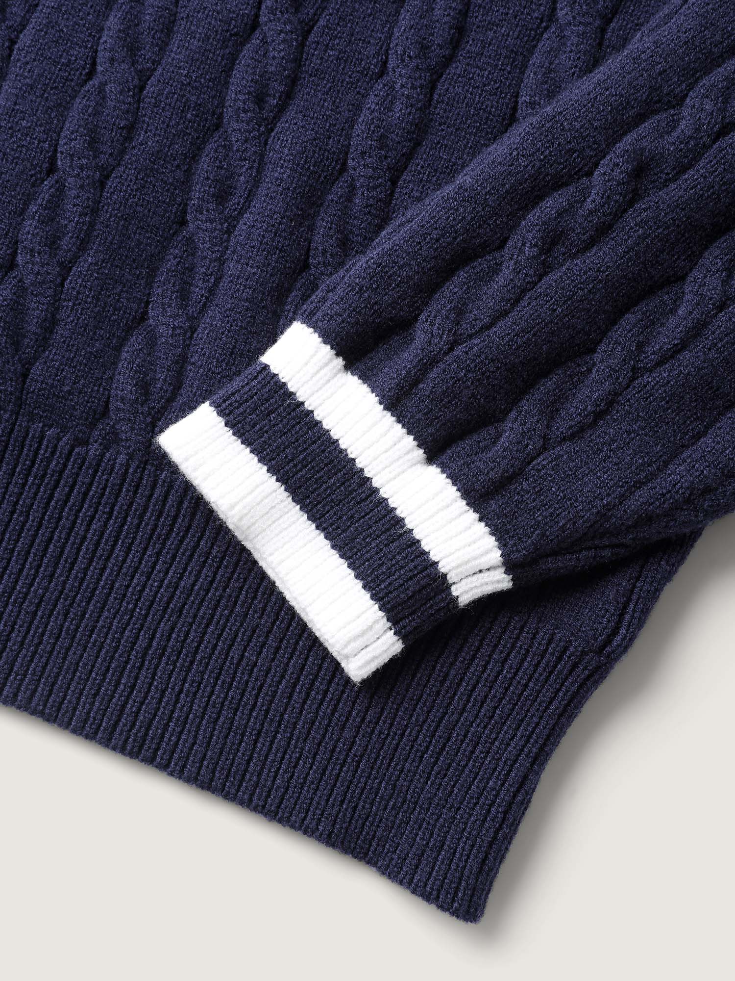 Supersoft Cable Knit Polo Collar Contrast Pullover