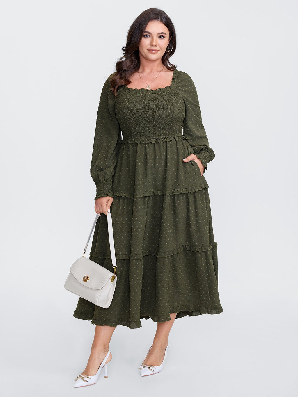 Textured Polka Dots Tiered Maxi Dress