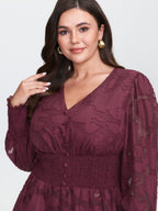 Laser Cut Shirred Waist Button Blouse