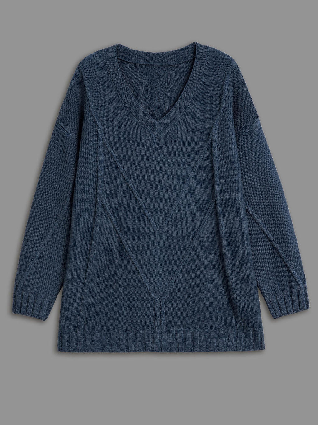 V Neck Cable Knit Texture Pullover