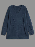 V Neck Cable Knit Texture Pullover