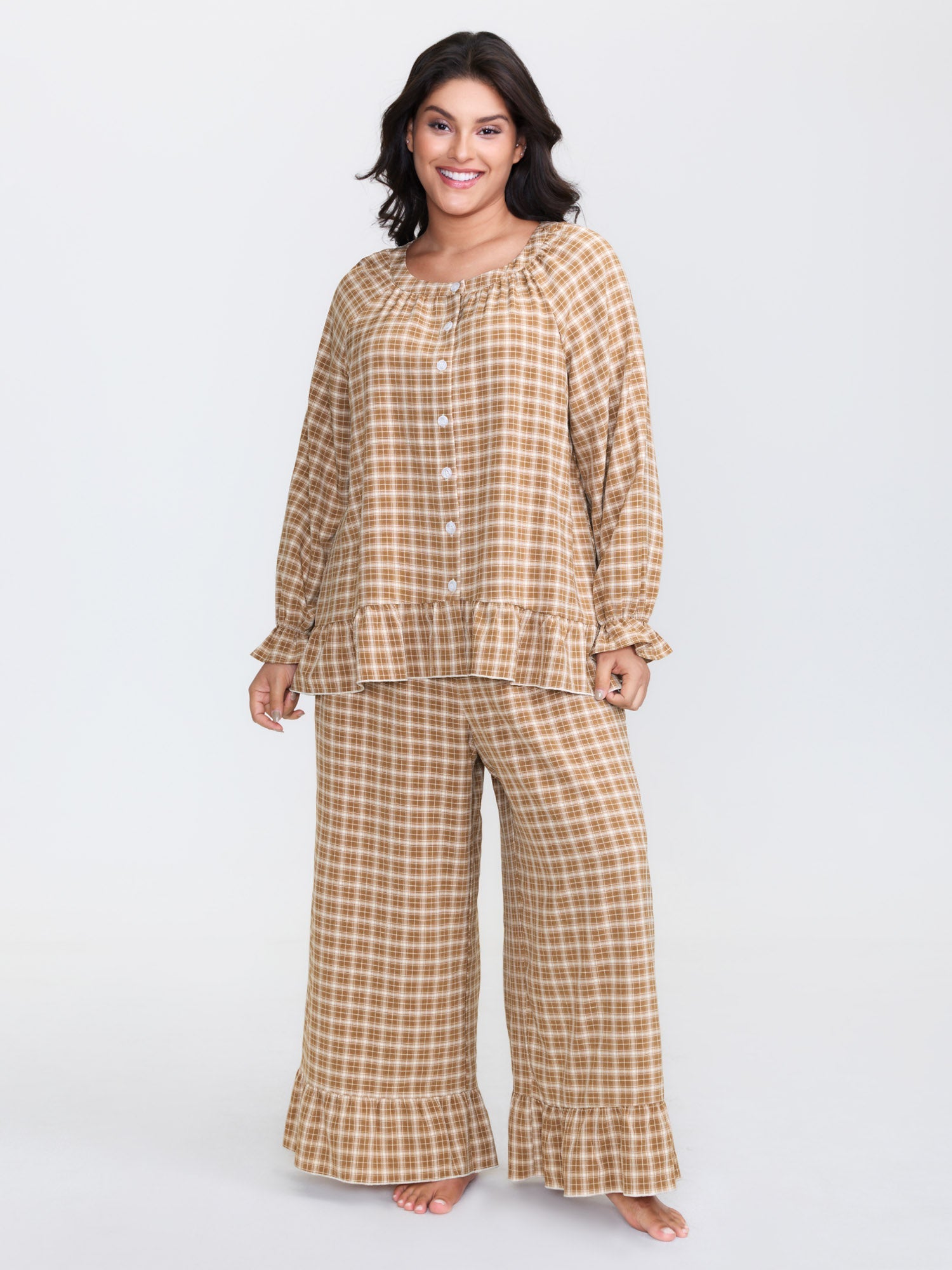 Gingham Ruffled Hem Loungewear Set