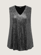Shimmery Sequin V-Neck A-Line Tank Top