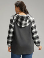 Plaid Print Hooded Patchwork Sweatshirt