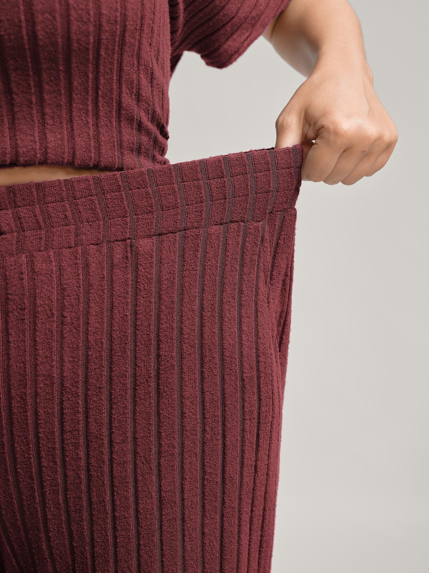 Stretchy Pit Strip Solid Loungewear Set