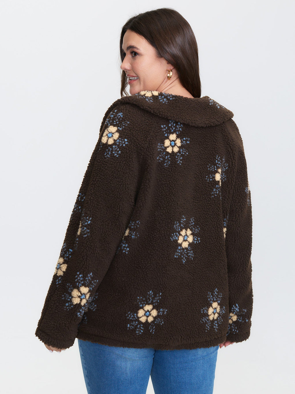 Fluffy Floral Pattern Pocket Coat